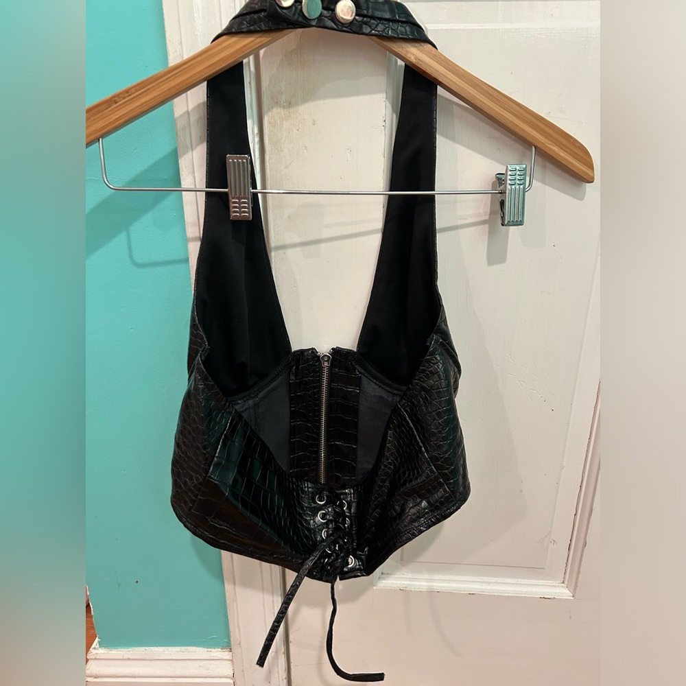 Edikted Black Croc-Embossed Halter Top